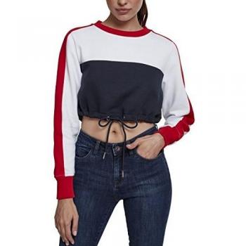 Camiseta de mujer Urban Classic Cropped 3-Tono Rayas Marítimo/Blanco/Rojo Fuego