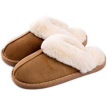Mujer Invierno Fur Zapatillas de Estar Cerradas Calienta Pantuflas, para Interior o Exterior Marrón Claro, 42/43 EU