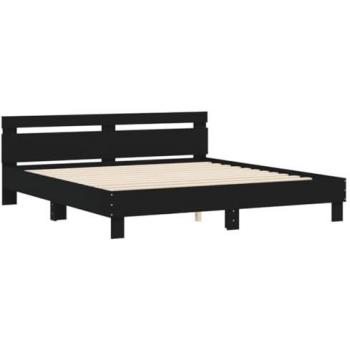 Estructura de cama con cabecero y luces LED negra 200x200 cm