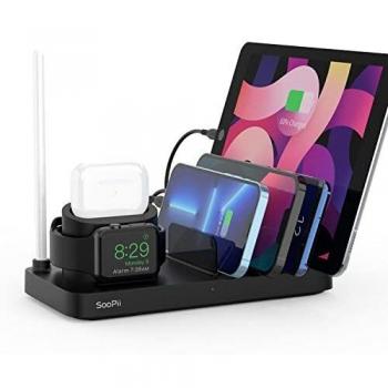 Estación de Carga SooPii para múltiples Dispositivos, Base de Carga 7 en 1 con Puerto de Carga rápida PD y QC3.0, con Soporte 2 en 1 para Auriculares y Cargador lWatch