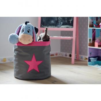 STORE.IT 671756 Grande – Cesta con aufge nähtem Estrella, poliéster, Gris/Rosa, 44 x 44 x 44 cm