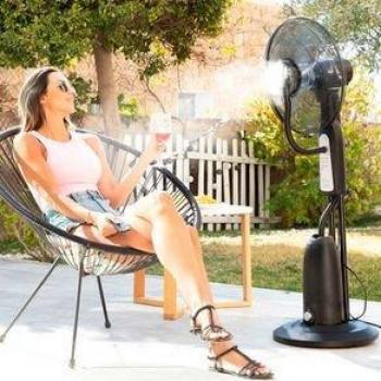 InnovaGoods Mistinn Ventilador Nebulizador de Pie con Mando a Distancia, 90W, Capacidad 2.8L, Oscilante 80º, 3 Velocidades, Altura Ajustable