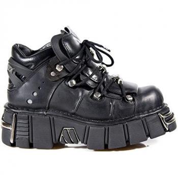 New Rock Flame Accented Black/Silver Leather Biker Cowboy Boots - M-7921-S3 EU 45