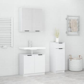 Set de muebles de baño 3 piezas madera contrachapada blanco brillo
