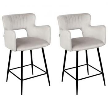 Conjunto de 2 sillas de bar modernas con asiento de terciopelo gris, reposabrazos y respaldo acolchado Sanilac