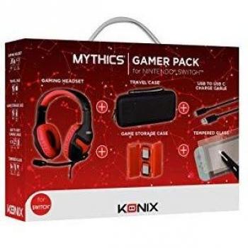 Konix Mythics Gamer Switch Pack con Auriculares, Funda de Transporte, Protector de Pantalla de Vidrio Templado, Estuche para 4 Cartuchos y Cable USB a USB-C