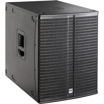 Subgrave activo HK Audio LINEAR SUB 1800 A, color negro, potencia de 1800 W, woofer de 18 pulgadas, respuesta de frecuencia de 30 Hz a 120 Hz, entrada XLR y salida para satél