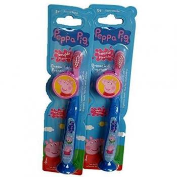 Tinokou. PEPPA PIG. 2 Cepillo de dientes ergonómico. Con capucha protectora y ventosa en la base. Diversión para el cepillado