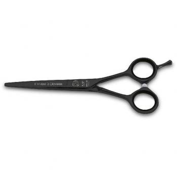 Tijeras de peluquería de corte de 5,5″ color negro 3 Claveles Titanium Hrc60 Filo Navaja Cóncava Ref. 12496