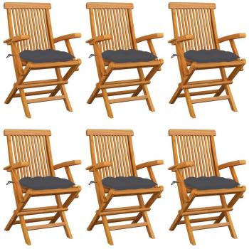 Sillas de jardín con almohadas antracita 6 piezas de teca de madera maciza