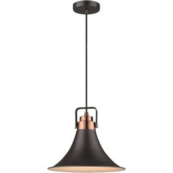 Colchoneta de suspensión CLACTON 1 negro luces, Lámpara colgante de techo tipo domo negro mate con detalles en cobre, casquillo E27 - Spring Lighting