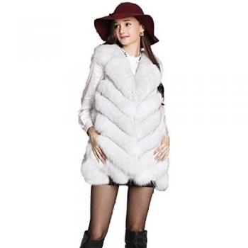 Fur Story 16240 Mujer Medio Largo Verdadera chaleco piel de zorro Blanco 40
