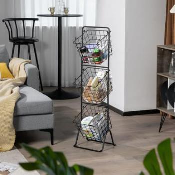 3-Tier Wire Basket Stand - Multi-Functional Kitchen Organizer for Fruits and Vegetables