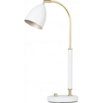 Lámpara de mesa DELUXE en metal y blanco / latón de 9,8 cm de diámetro, 1 luz, Blanca, Latón