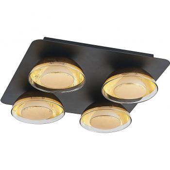 Lámpara de techo Lindby Erin, 4 luces, 30 cm, negro/oro, cristal, metal, GU10