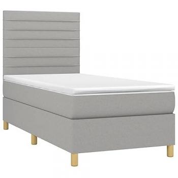 Cama box spring con colchón y luces LED, tela gris claro, 80x200 cm