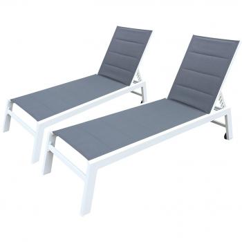 Lote de 2 tumbonas en textileno gris y aluminio blanco Happy Garden