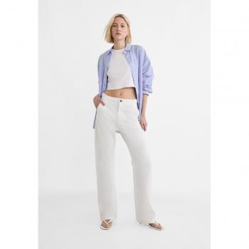 Stradivarius White Straight-fit Trousers with Adjustable Waist in Size 10 and Size 14
