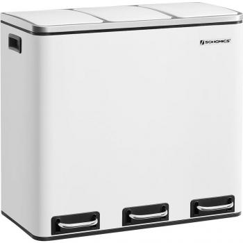 SONGMICS Cubo de Basura para Cocina, 3 Compartimentos, 3 x 18 L, Tapas de Cierre Suave, Pedales, Acero, Beige Arena/Blanco Nube/Gris Verdoso/