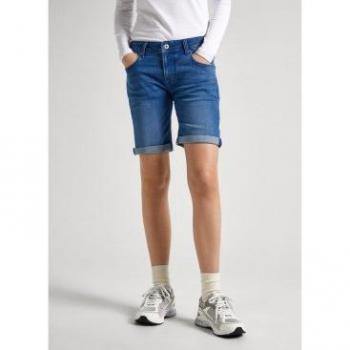 Short Slim Pepe Jeans Mujer MW Denim Azul de Efecto Desgastado