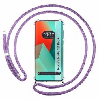 Funda Colgante Transparente para Xiaomi Redmi Note 13 Pro+ Plus 5G con Cordon Morado