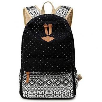 Minetom Lona Backpack Mochilas Escolares Mochila Escolar Casual Bolsa Viaje Moda Estilo Étnico Color Sólido Mujer Negro One Size