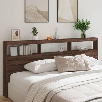 Cabecero de cama con contenedor y luz LED en roble marrón 220x17x102 cm