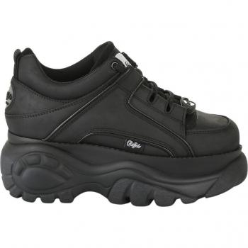Buffalo 1339-14 Women's Black Leather Sneakers with Silver Platform, Size 9 US / Size UK 6