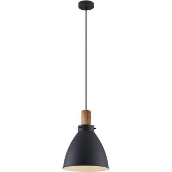 Lámpara colgante Lindby Trebale, 1 luz, E27, hierro, madera, color negro, diseñada para salón y comedor