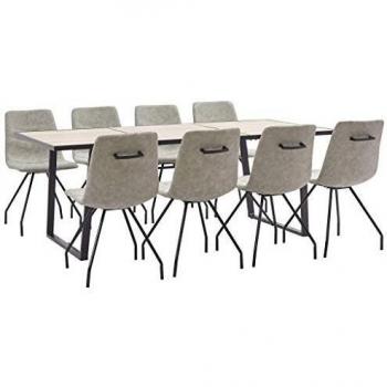vidaXL Juego de Comedor 9 Piezas de Cuero Sintético Mobiliario Decoración Interior Casa Hogar Robusto Duradero Resistente Funcional Práctico Útil Gris