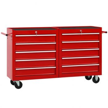 Carro de herramientas con 10 cajones de acero rojo