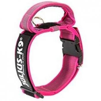Julius-K9 Collar Color & Gray con la manija, la cerradura de seguridad y el remiendo intercambiables, 50 mm 49/70 cm, Rosa/Gris