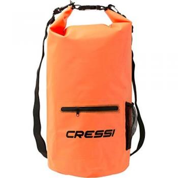Cressi Bolsa Estanca PVC 20L con cremallera, impermeable, multiuso, incluye bolsillo zip y portabotellas, color naranja