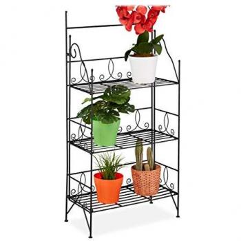 Estantería Plegable para Plantas Vintage de Metal, 3 Baldas, Interior y Exterior, 100 x 50 x 25 cm, Negra