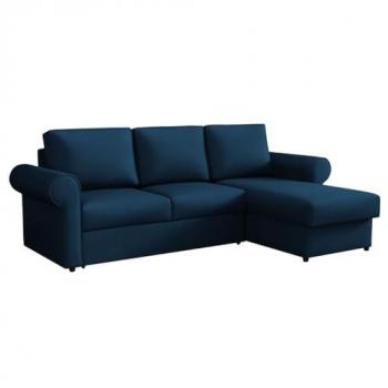 Sofá rinconero Columbus 131, azul, con función de descanso y caja de ropa de cama, 246x155x90cm