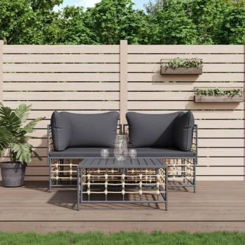 3-Piece Garden Lounge Set with Anthracite Cushions in PE Rattan