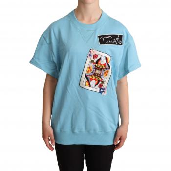 Dolce & Gabbana Blue Queen Of Hearts Card Sweater T-shirt - IT38|XS, Female, Size: 2XS