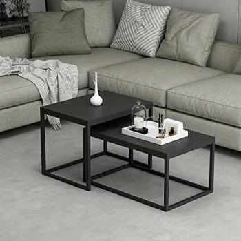 Set de 2 Mesas de Centro Nido Aabenraa Metal/Aglomerado Negro Mate