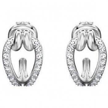 Swarovski Pendientes de aro Lifelong, pequeños, blanco, baño de rodio
