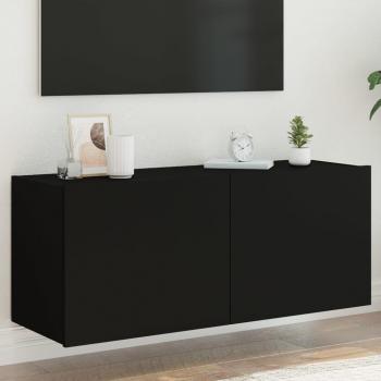 Mueble de TV de pared con luces LED 100x35x41 cm, color negro, para salón y televisor