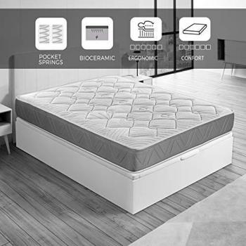ROYAL SLEEP Colchón de muelles ensacados y viscocarbono con Hilo biocerámico, Confort Alto, firmeza Media-Alta 135x190, Ceramic Pocket