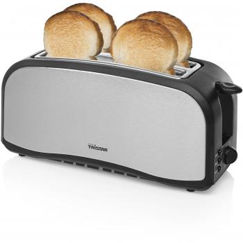 Tristar BR-1046 Tostadora con dos ranuras largas, 6 niveles de tostado, bandeja recogemigas, función de descongelar, calentar y cancelar, expulsión automática, 1400 W