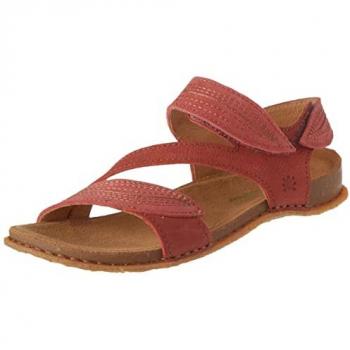 Sandalias planas de piel para mujer El Naturalista modelo N5810S Panglao en color rojo, con autocierre