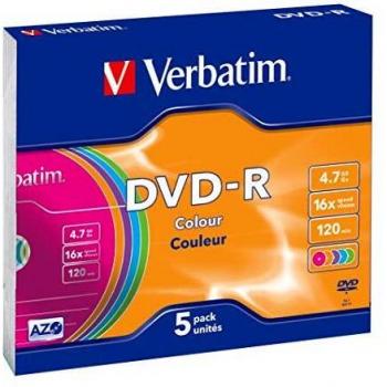Verbatim Vírgenes DVD-R Advanced AZO + 16x Speed Colour Surface 5 unidades Slim Case