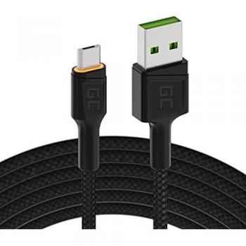 Cable USB 2.0 de 2 m con Micro-USB B y retroiluminación LED, compatible con carga rápida QC3.0, color negro