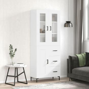 Aparador alto de madera contrachapada blanco brillo 69,5x34x180 cm