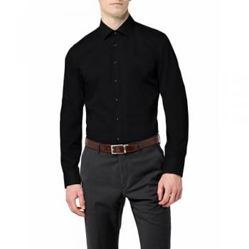 Camisa de Negocios Slim Seidensticker, Manga Larga, Cuello Kent, Color Sólido, Antipliegues