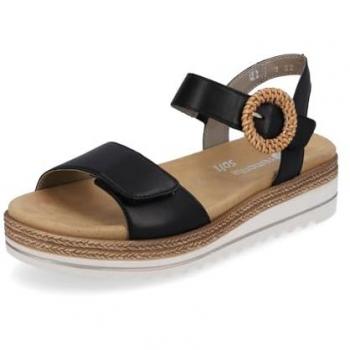 Sandalias de cuña Remonte D0Q52 para mujer, tamaño 38, color negro, cuero con cierre de velcro