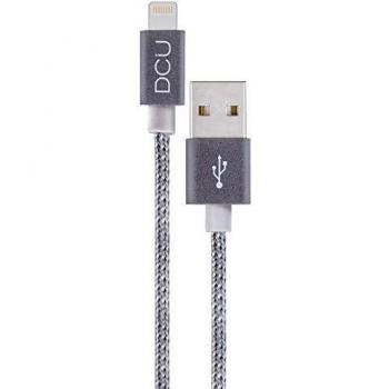 DCU Tecnologic | Cargador iPhone | Cable Lightning | Homologado por Apple Inc. | USB 2.0 | Compatible con iPhone, iPad, iPod | Aluminio | 1m | Gris