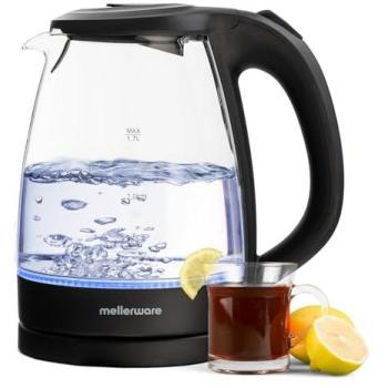 Hervidor Eléctrico Mellerware Spring 1.7L 2200W con Calentamiento Rápido, Indicador de Nivel de Agua y Base 360º - Diseño Elegante y Transparente
